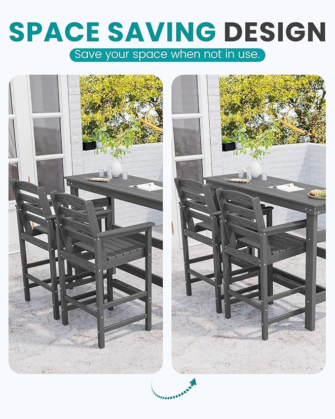 SERWALL 41" Outdoor Bar Table, All Weather HDPE Patio Bar Counter Height Table, Rectangle Patio Bar Table for Outside, Garden, Backyard, Balcony, Poolside, Grey