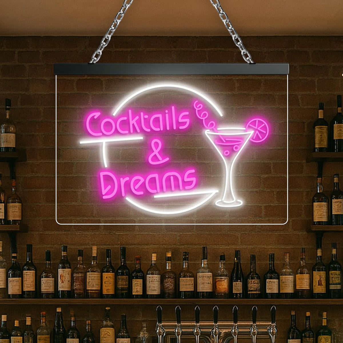 Personalized Beer O'Clock Neon Sign, Custom Wall Sign for Home Bar, Man Cave, Pub, Game Room, LED Beer Light Decor (Cocktail Bar 02)