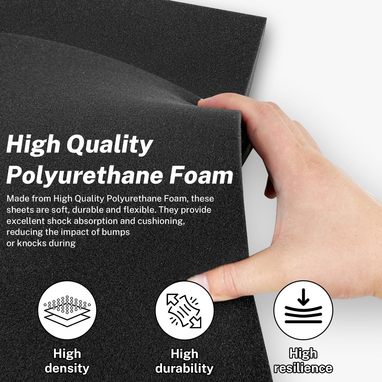 Polyurethane Foam Inserts, 4 PCS 16 x 12 x 0.5 Inch Black Cuttable Packing Foam Sheets for Tool Box, Camera, Crafts and Storage ﻿