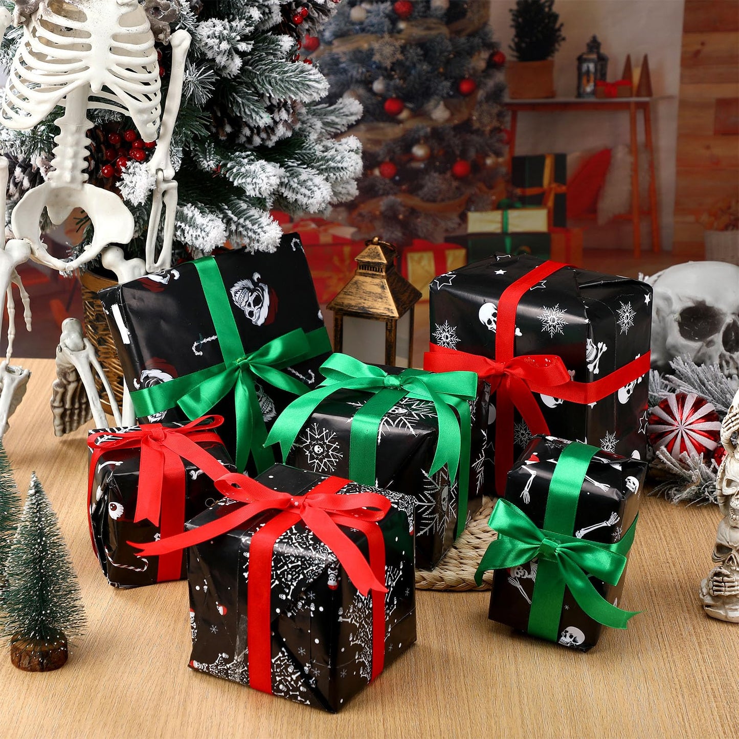 Watersay 12 Pcs Gothic Christmas Wrapping Paper Skeleton Skull Christmas Wrapping Paper Gift Wrap Skull Snowflake Wrap Decoration for Xmas Gift Arts Crafts