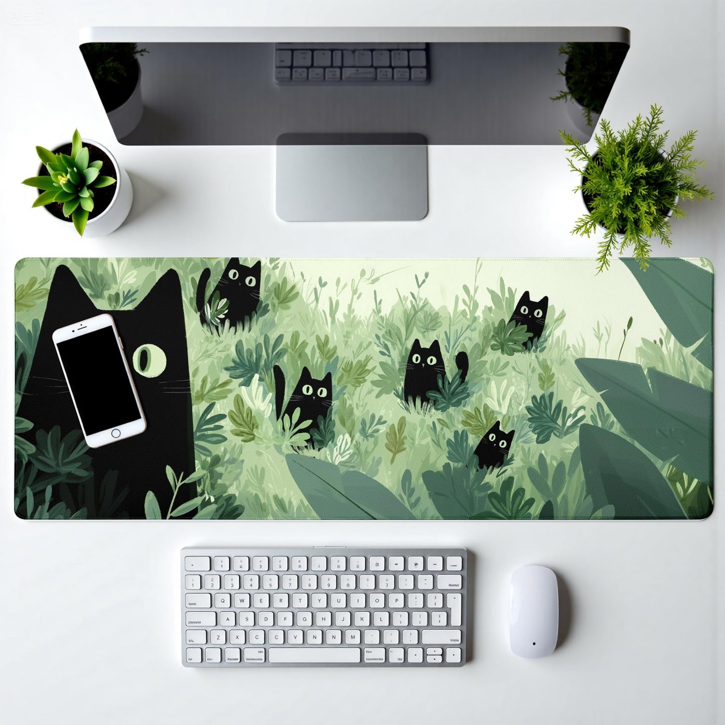 Black Cat Gaming Mouse Pad Large Desk Mat Extended Keyboard Mouse Pad Anime Mousepad with Non-Slip Base and Stitched Edge Mouse Mat Desk Pad 31.5 x 11.8 Mouse Pads for Desk Home Office Gaming