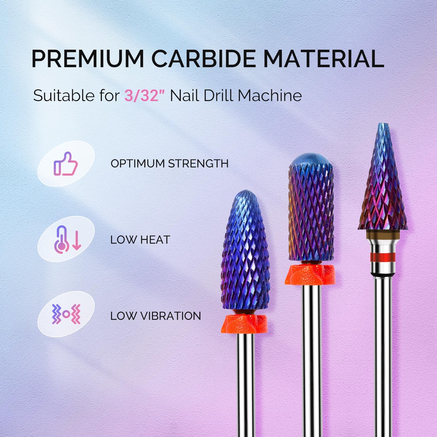 MelodySusie 100Pcs Soft Nail Sponges for Ombre with 3Pcs Nail Drill Bits Set, Long Flame, Smooth Round Top Small Barrel and Tapered Nib Bits