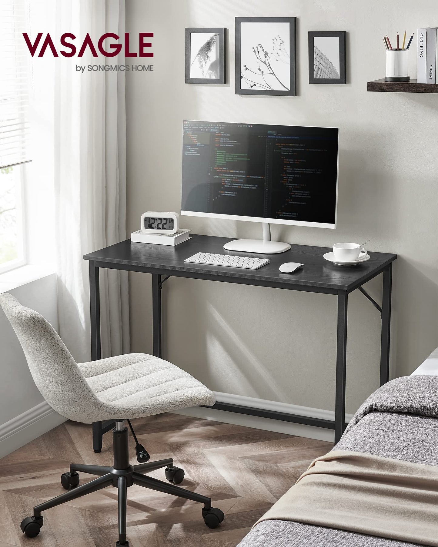 VASAGLE Computer Desk, Office Work Desk, 39.4 x 19.7 x 29.9 Inches, for Study, Bedroom, Home Office, Living Room, Ebony Black and Ink Black ULWD041B56