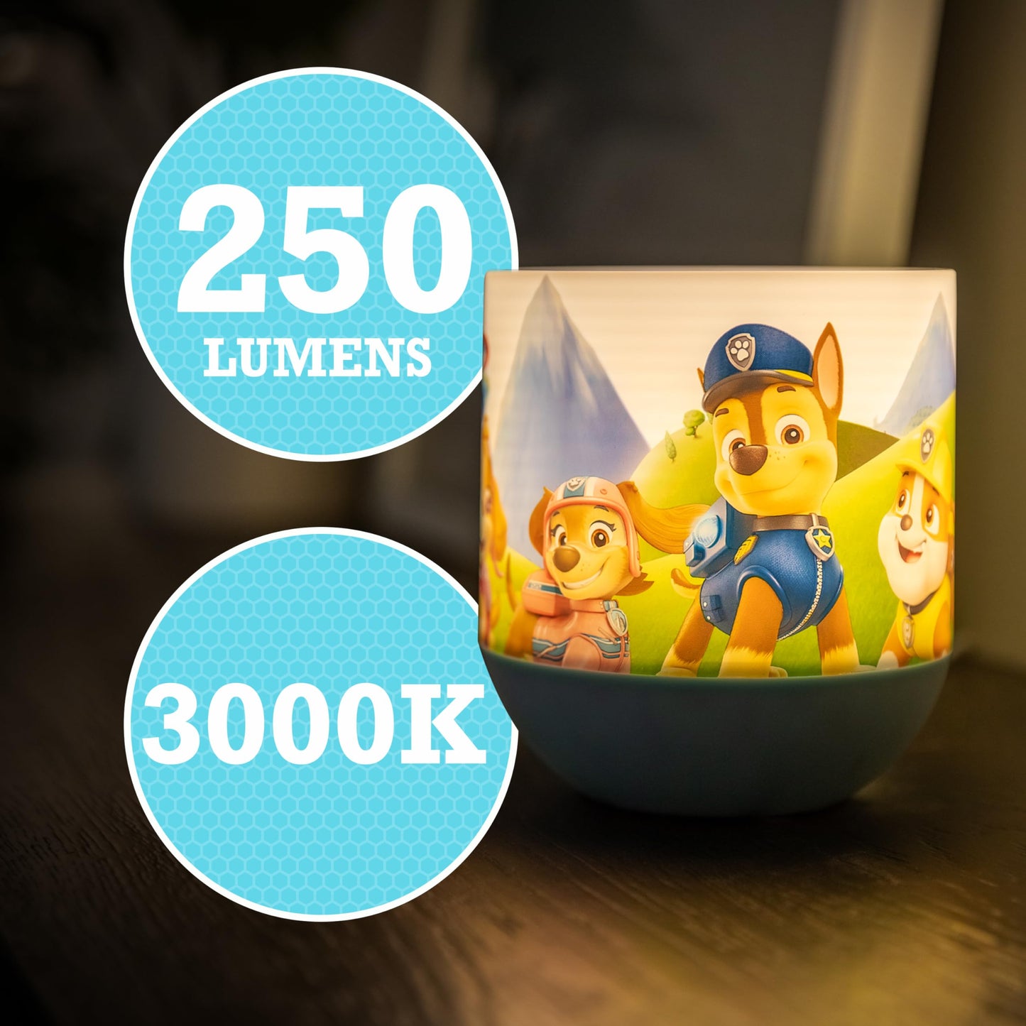 Lights By Night Paw Patrol Tabetop Lamp Color-Changing Dimmable White Light Color-Changing - Ideal for Children's Bedroom, Bathroom, Playroom - USB Powered - 81918