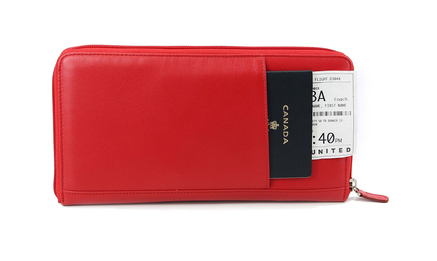 myBitti Zip-Around Passport Wallet Executive Unisex Leather Boarding Pass Holder (Red)