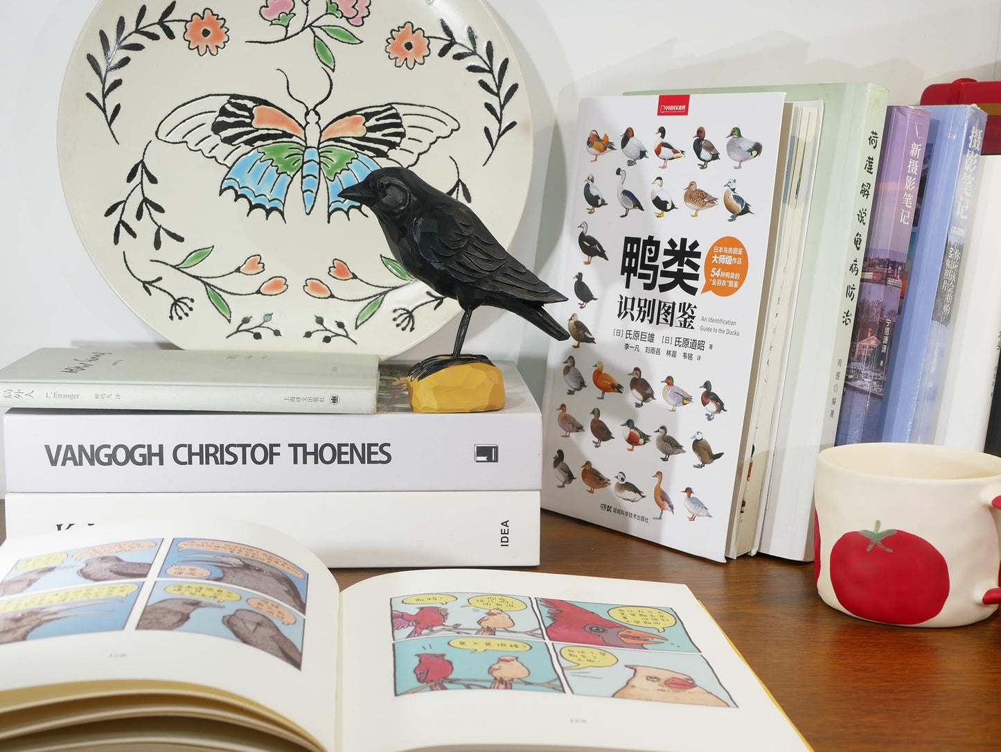 DinNingNing Wood Crow Figurine Black Raven Decor Small Animal Statues Carving Sculpture Ornament Bird Gifts