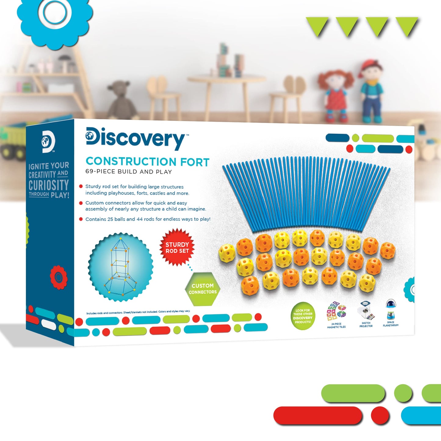 Discovery™ Flexible Construction Fort with 44 Rods & 25 Connector Blocks, 69-piece, Age 5+