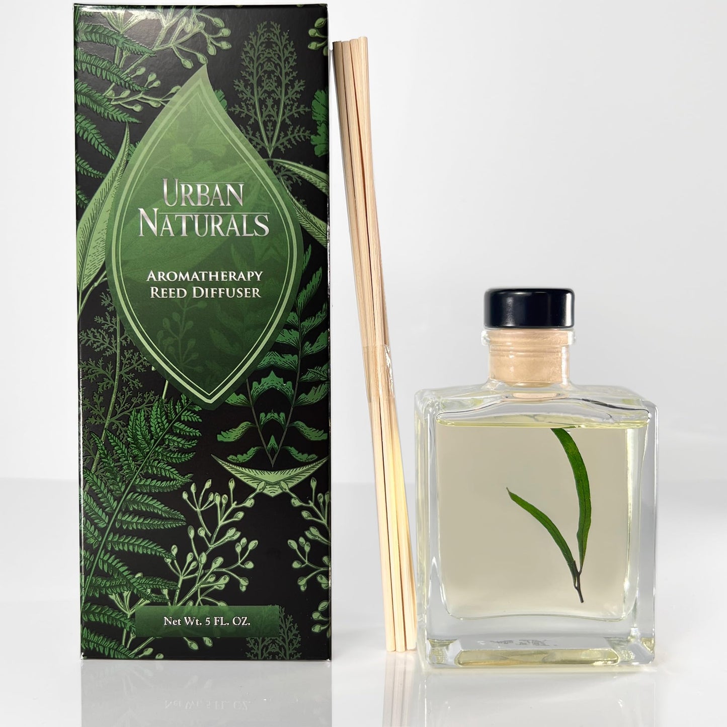 Urban Naturals Eucalyptus Sage Reed Diffuser Oil Gift Set – Eucalyptus, Sage, Mint, Lime & Cedarwood Essential Oils– Relaxing Scent – Sleek Rectangular Refillable Glass Bottle – Made in the USA