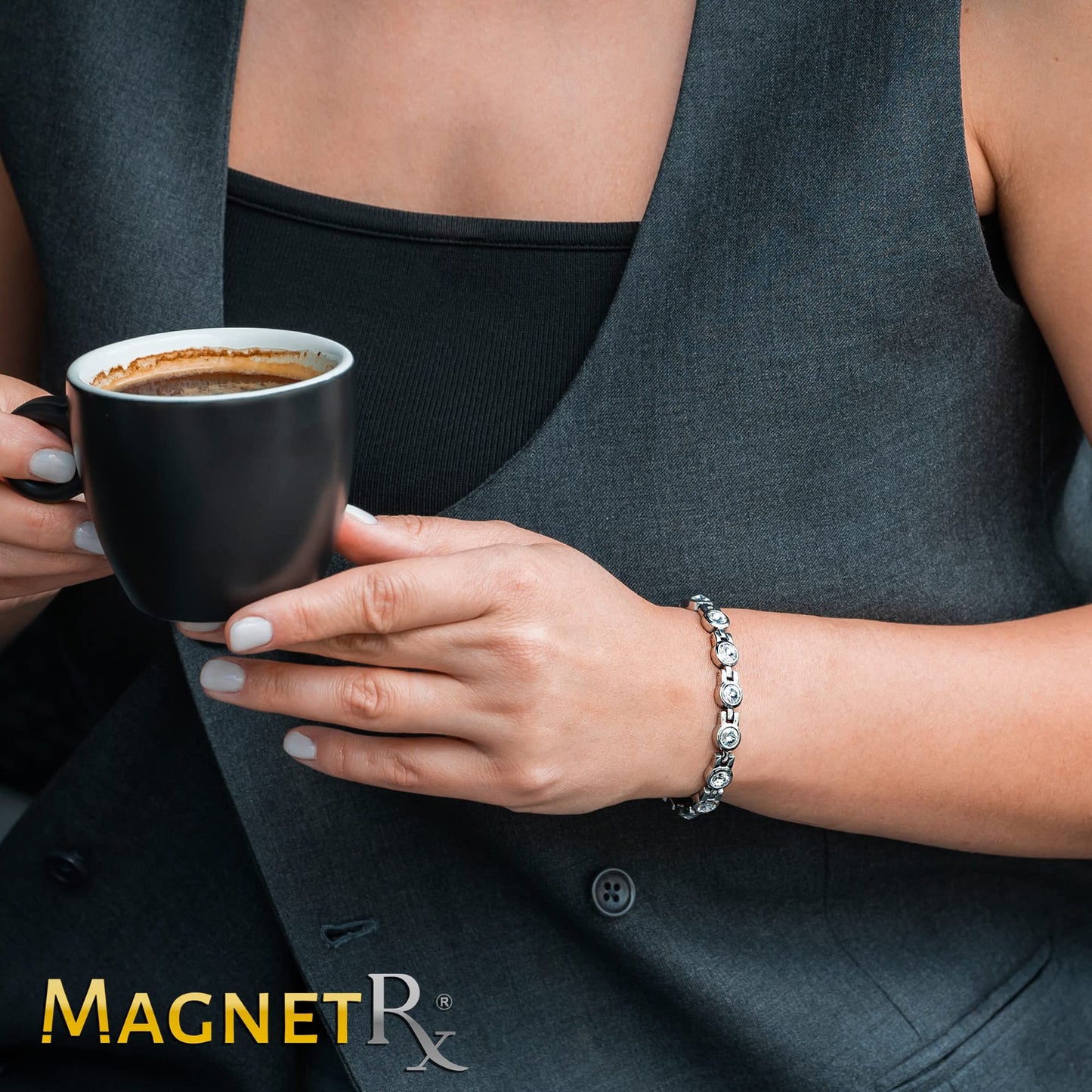 MagnetRX® Women’s Magnetic Bracelet – Elegant Magnetic Crystal Bracelets for Women – Adjustable Length with Included Sizing Tool (Silver)