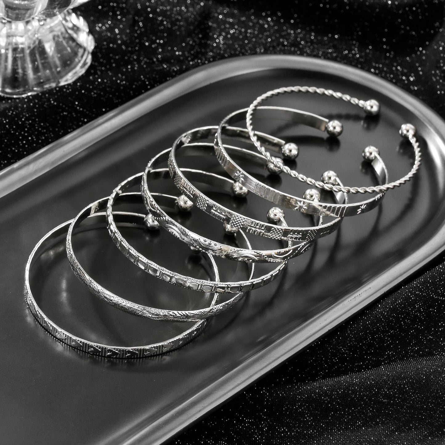 AYWFCBF Silver Bangles for Women, Adjustable Open Cuff Stackable Bracelets Set Boho Jewelry for Women
