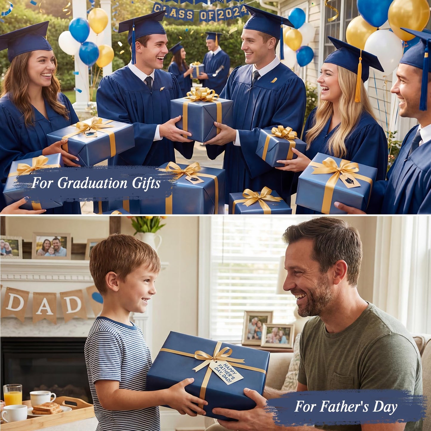 woric Navy Blue Wrapping Paper Roll 17 In X 33 Ft Blue Gift Wrapping Paper with Matte Pearly for DIY Bouquet Weddings Birthdays Graduations Father's Day