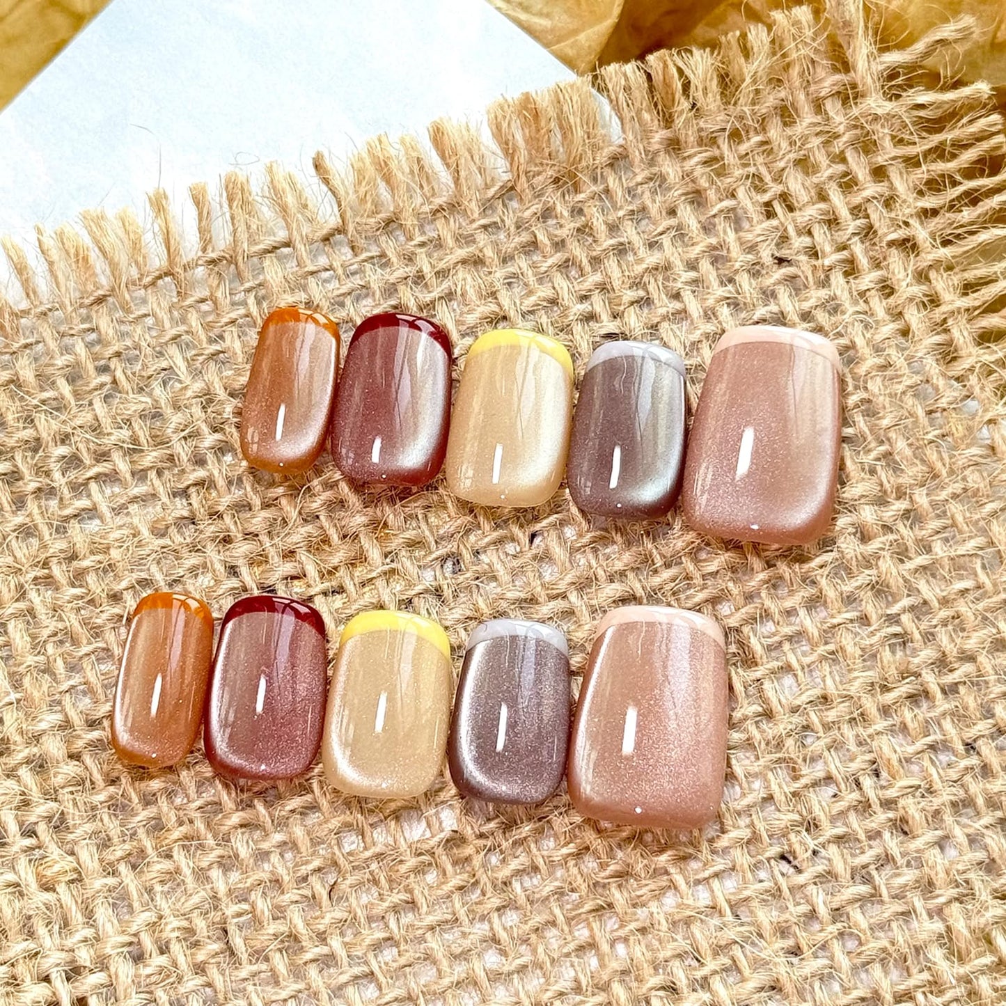Cat Eye French Nail Tips, Short Square Press-On Nails,10Pcs Nail Kit for Women Girls Elegant & Durable Artificial Nails for Instant Manicure.