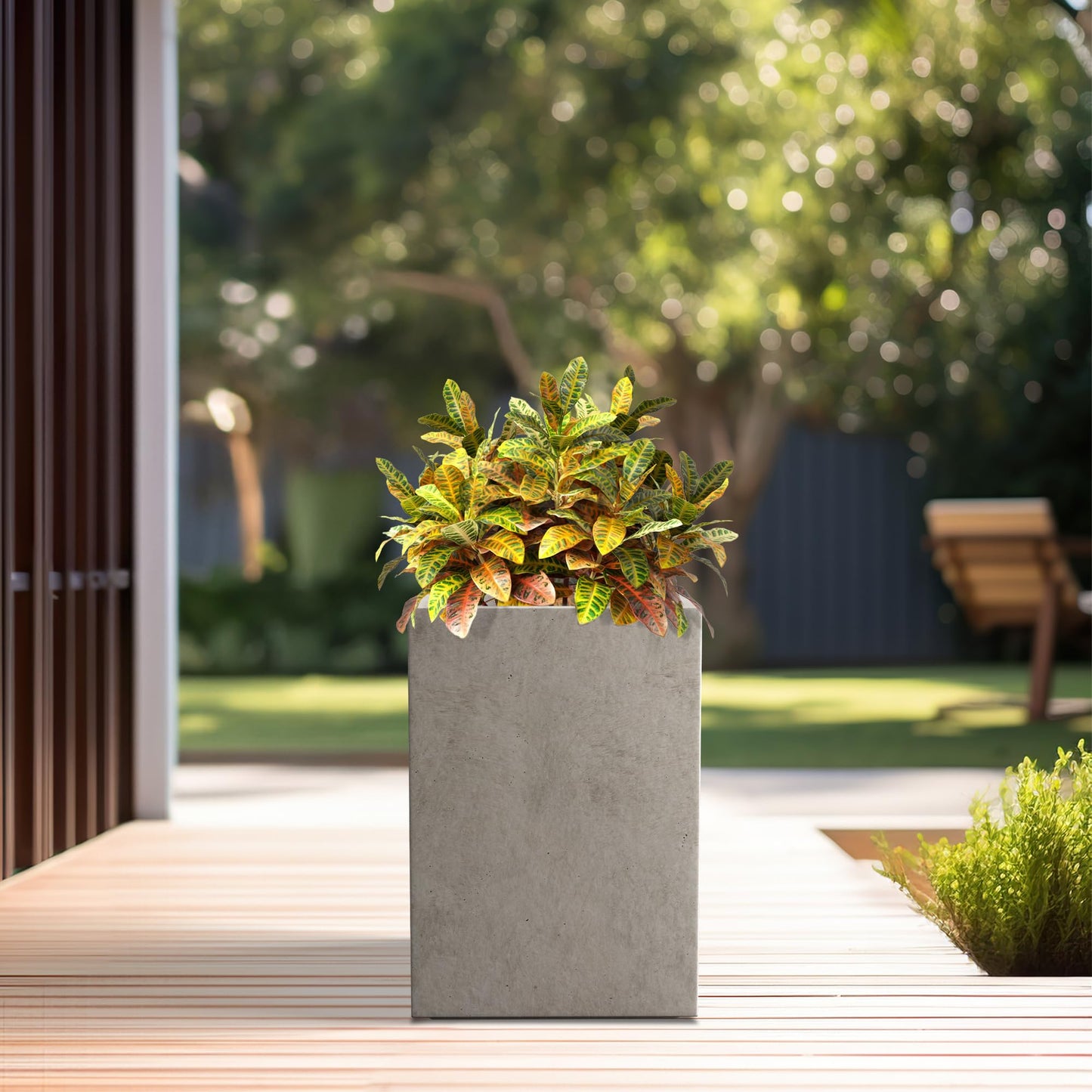 Kante 12.6" H Tall Rectangular Concrete Planters, Outdoor Indoor Lightweight Plant Pots with Drainage Hole and Rubber Plug, Modern Style for Home Garden Patio, Weathered Concrete