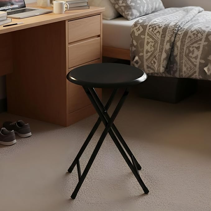 Folding Stool - Backless 18-Inch Stool with 225lb Capacity for Kitchen or Rec Room - Portable Indoor Counter Bar Stools by Lavish Home (Black)