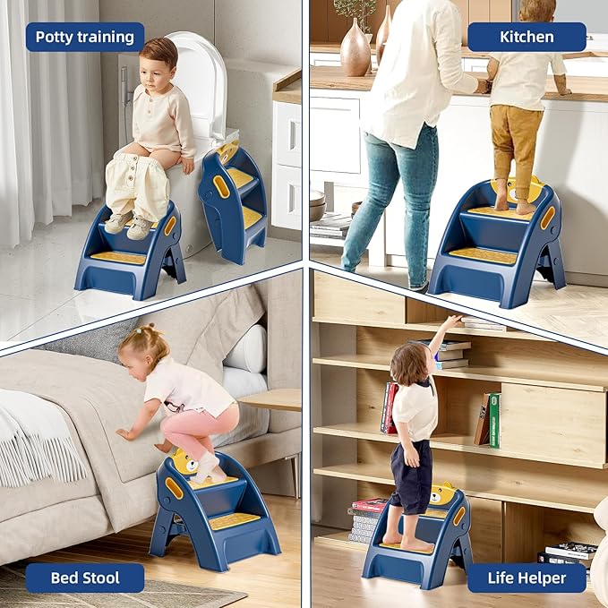 Folding Toddler Step Stool for Bathroom and Potty Training,Anti-Slip, Anti-Tip A-Frame Design with 10-Second Setup-Potty 2 Step Stool for Kids