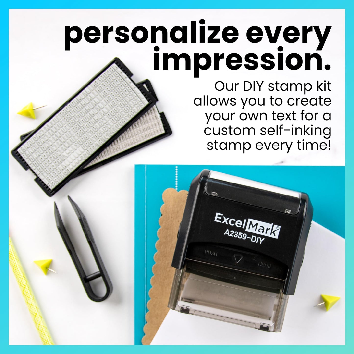 ExcelMark Self-Inking DIY Custom Rubber Stamp Kit - Personalized Stamper for Business or Home - Address Stamp, Message Stamp, and More (Black)