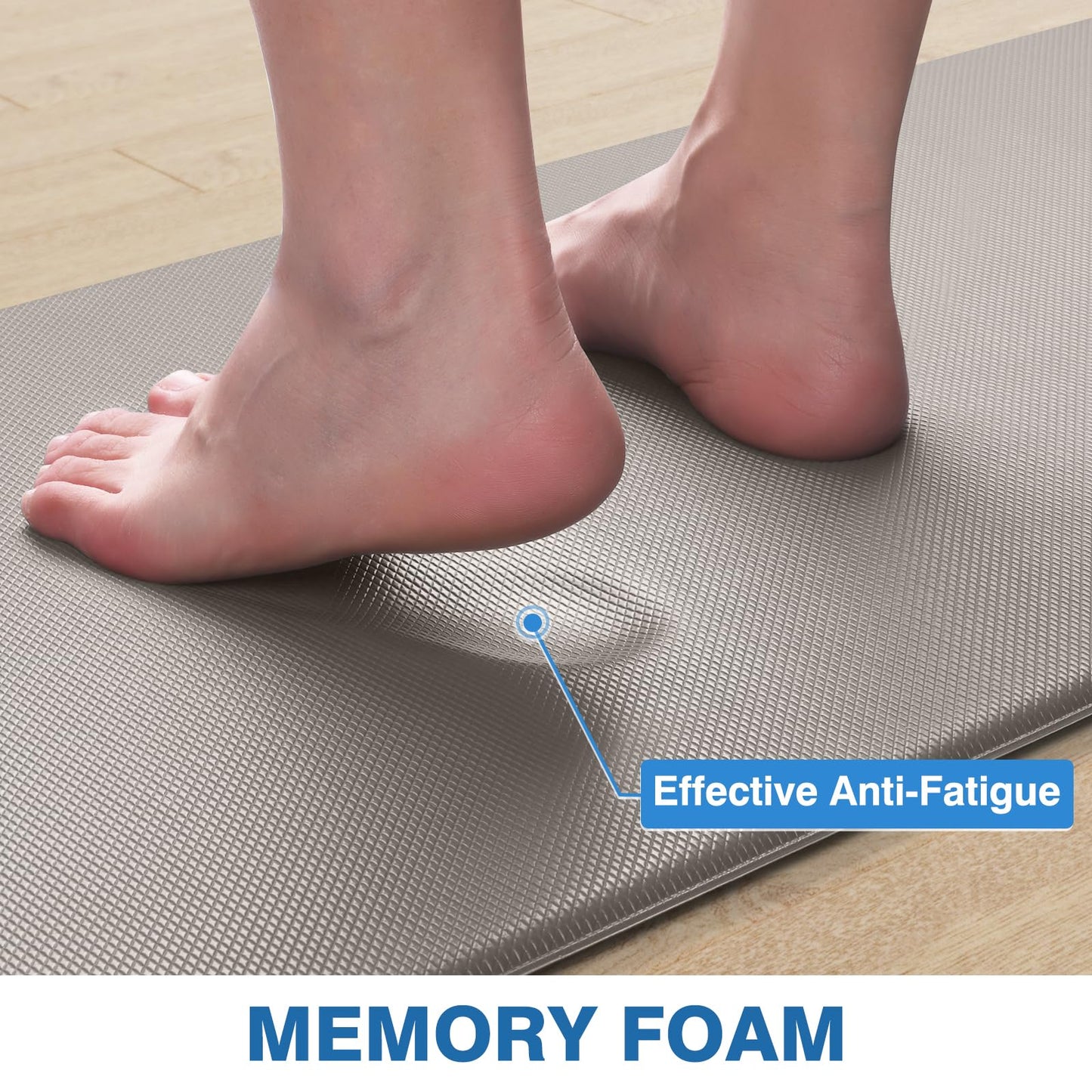 StepRite Kitchen Mats, 2PCS Kitchen Rugs, Cushioned Anti Fatigue Kitchen Mats for Floor, Non-Slip Standing Desk Mat, Waterproof Kitchen Rug Set for Kitchen, Floor, Office, 17.3"x30"+17.3"x47", Khaki