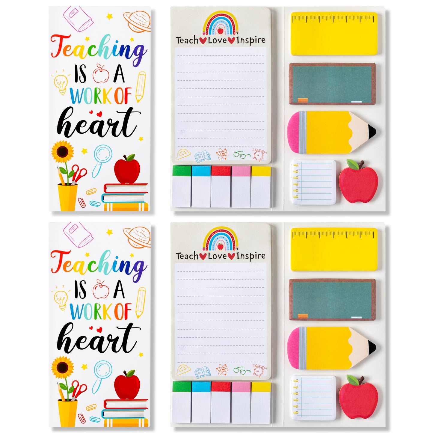 Xqumoi 2 Pack Teaching is A Work of Heart Sticky Notes Set - Ruler Blackboard Pencil Apple Self-Stick Note Pads Teacher Appreciation Gift Writing Memo Pads Page Marker Back to School Office Supplies