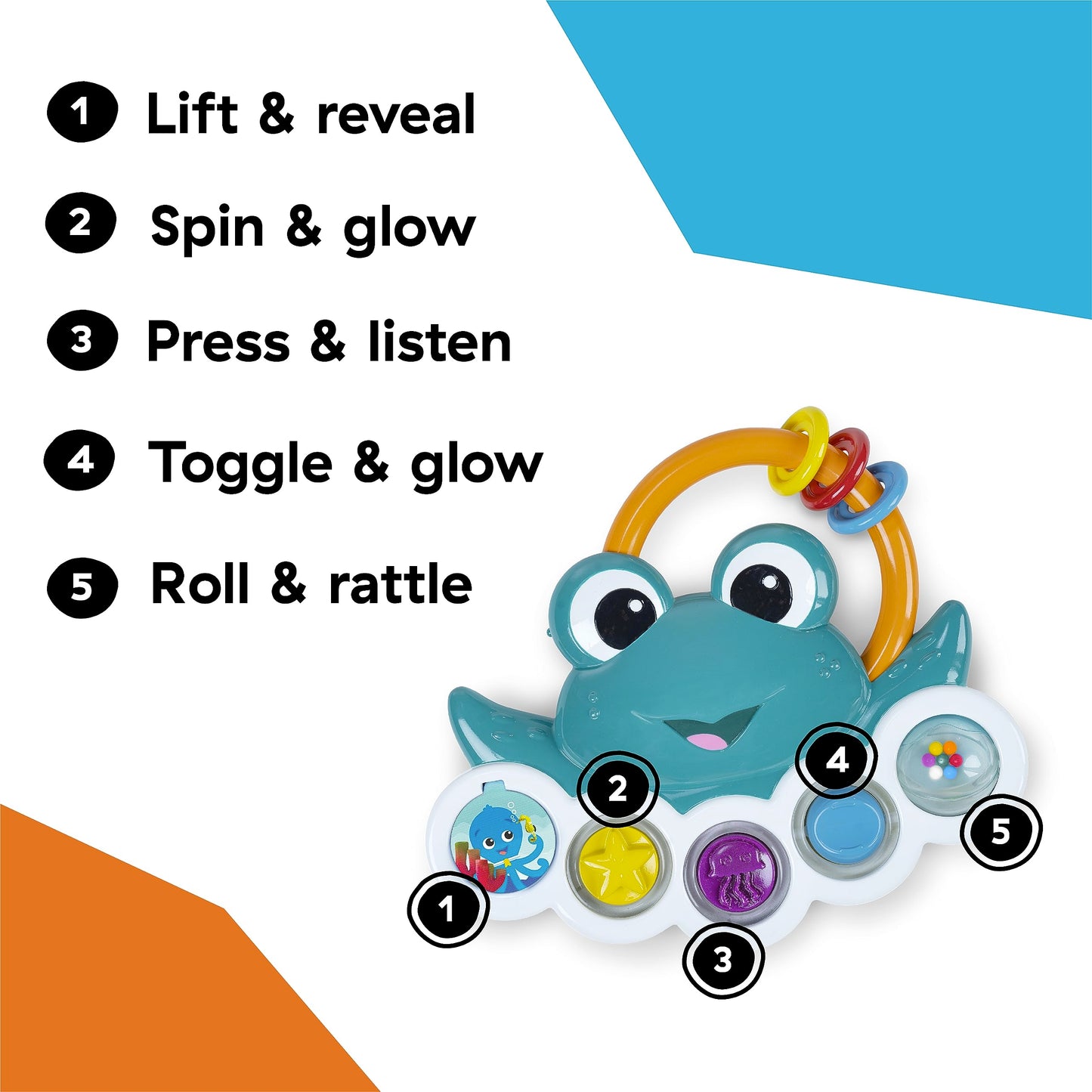 Baby Einstein Ocean Explorers Neptune’s Busy Bubbles Sensory Activity Toy, with Interactive Lights and Music, Ages 3+ Months
