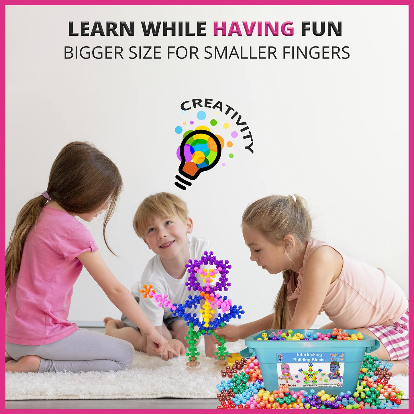 Curious 2 Learn Building Blocks 300ct - STEM Toys for Creativity - 4 Year Old Boy Birthday Gift - Interlocking Discs Set - 5 Year Old Boy Birthday Gift - Educational Toys