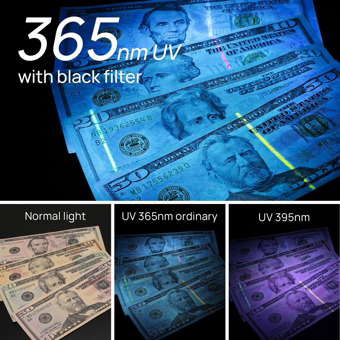 Consciot UV Flashlight Black Light USB-C Rechargeable, 365nm LED Ultraviolet Blacklight, Portable Woods Lamp for Pet Urine Detection, Dry Stains, Bed Bug, Curing Resin and Gel Nails, Yooperlites