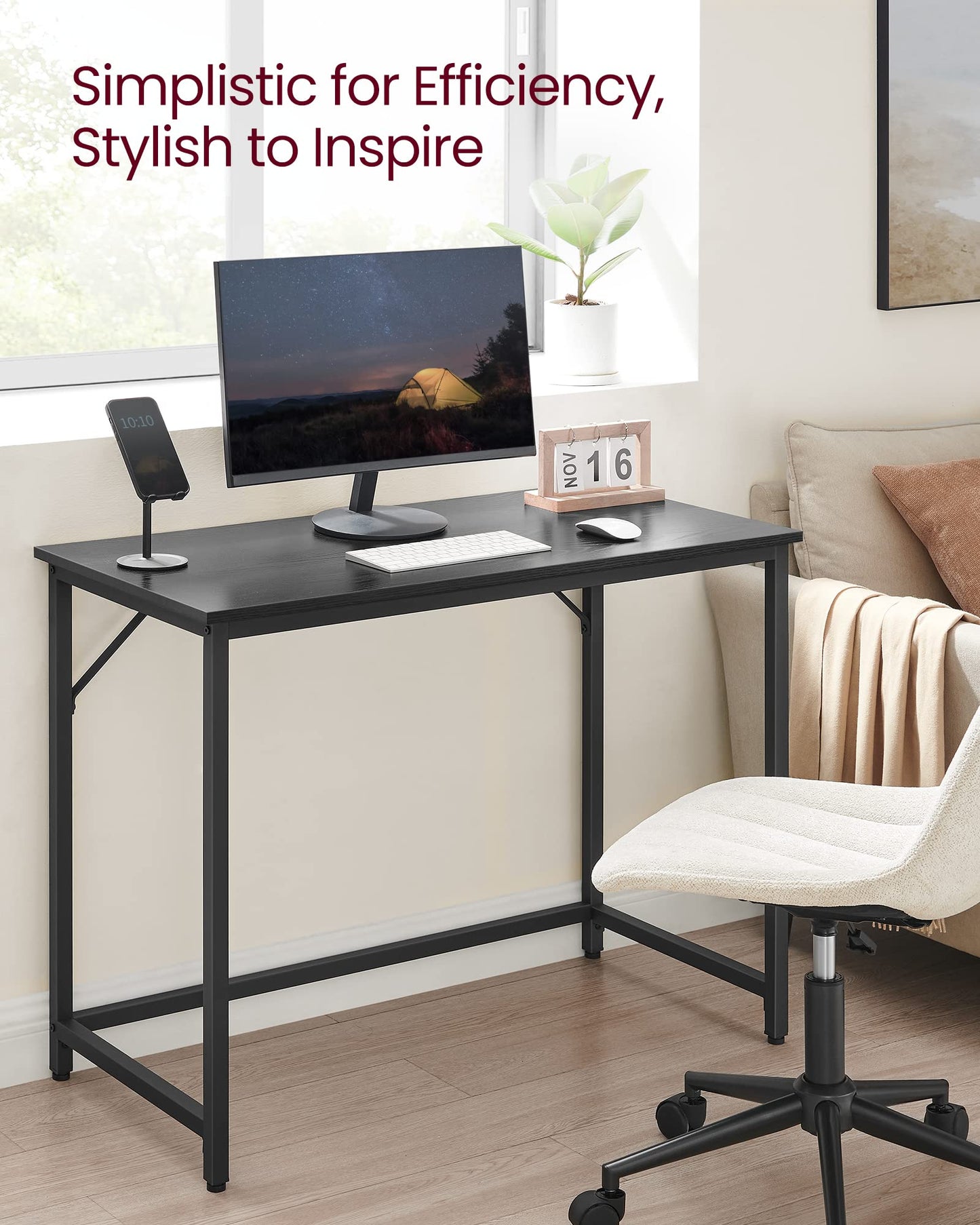 VASAGLE Computer Desk, Office Work Desk, 39.4 x 19.7 x 29.9 Inches, for Study, Bedroom, Home Office, Living Room, Ebony Black and Ink Black ULWD041B56