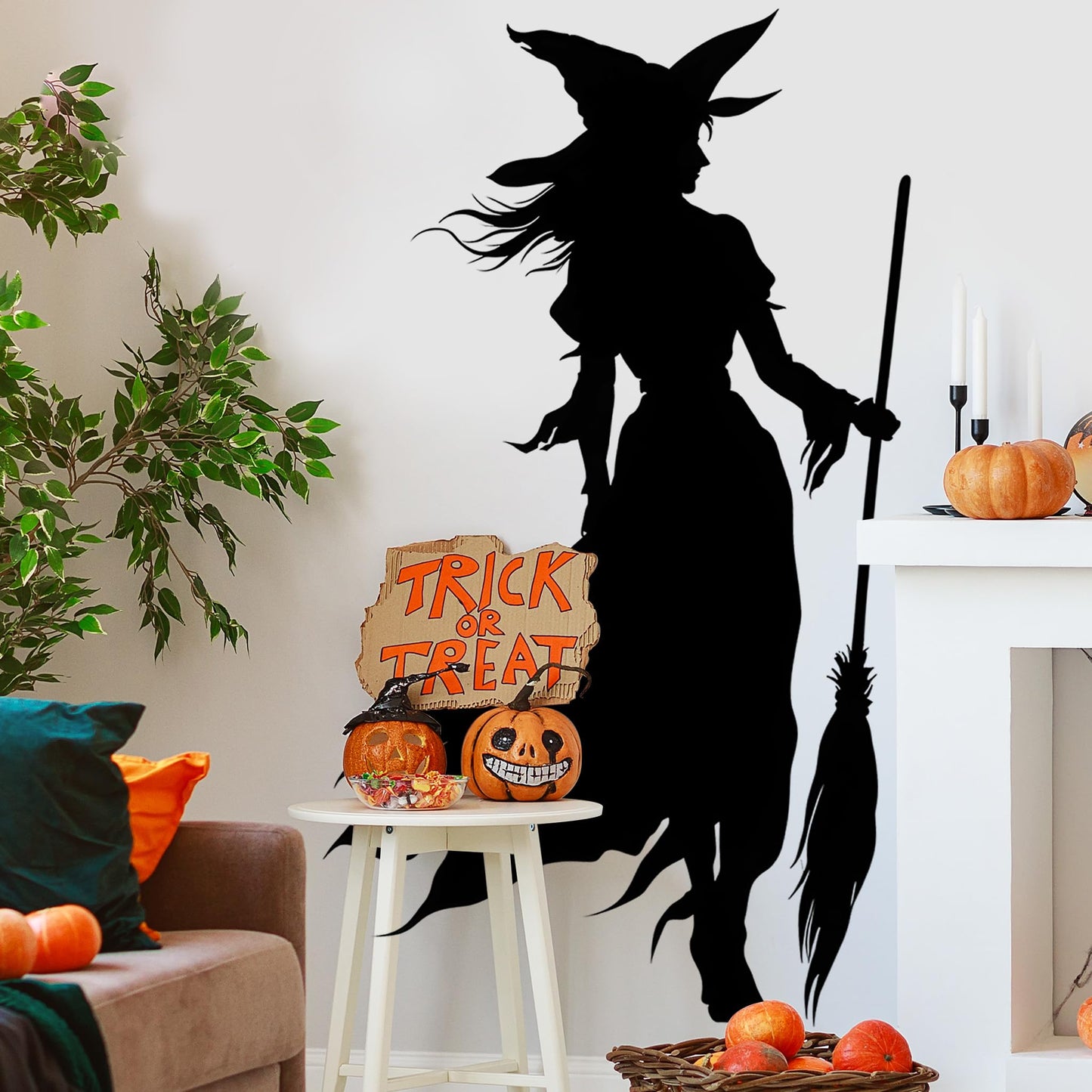 Halloween Wall Decals,Peel and Stick Halloween Theme Decor Stickers,Removable Vinyl Spooky Scary Face Wall Sticker for Holiday Party Decor. (Wicked Witch Silhouette Wall Decal)