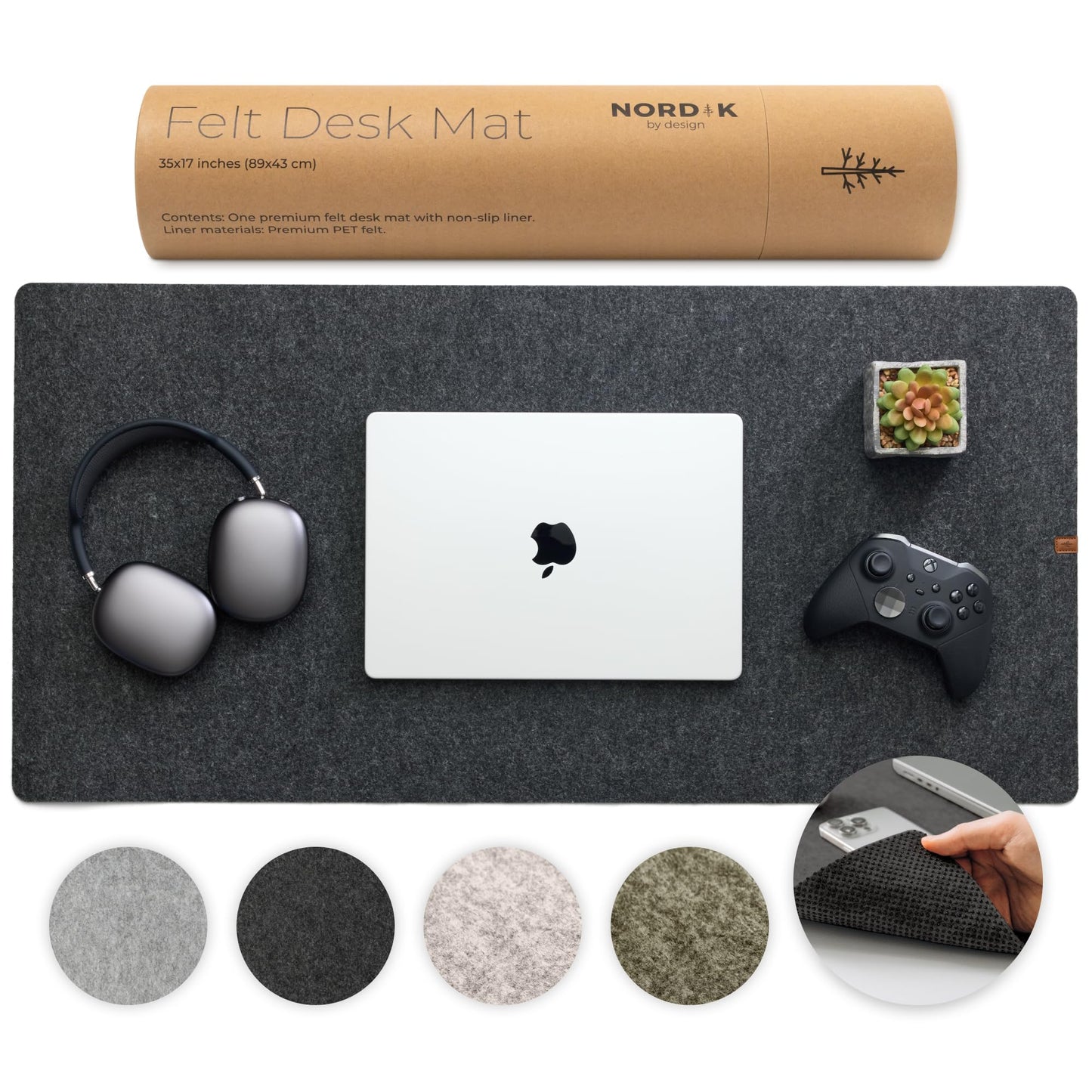 Nordik Large Felt Desk Mat - Charcoal - 35 x 17 inch - Full Desk Keyboard Mat - Computer Desk Mat for Keyboard and Mouse Pad - Desktop Mat - Large Felt Desk Pad