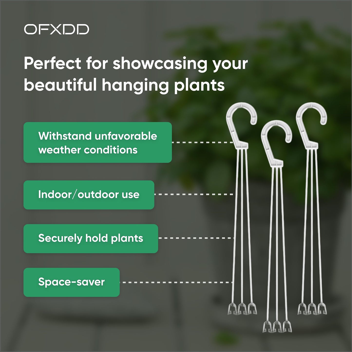 OFXDD Plant Hanger 3 Pcs - Plastic Hanging Planters for Indoor & Outdoor Plants - Flower Plant Holder with Hooks, White