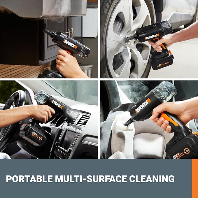 Worx 20V SteamStorm Cordless Handheld Steam Cleaner w/Accessories, Steamer for Cleaning 220°F 8-Second Preheat, Lightweight Portable Steamer for Home Car – Tool Only