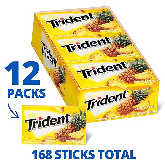 Trident Pineapple Twist Sugar-Free Chewing Gum, 12 Packs of 14 Pieces (168 Total Pieces)