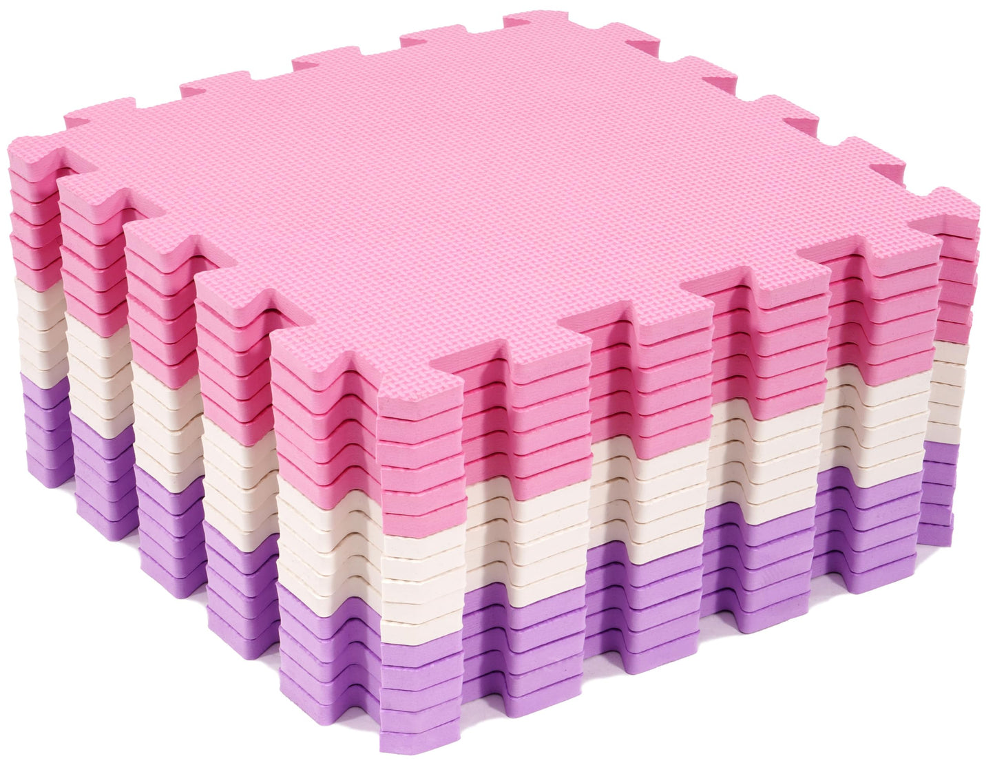 BalanceFrom 16-Pack 12x12 Inches EVA Interlocking Foam Play Tile Mat, Pink/Purple/Beige – 0.4-Inch Thick Non-Slip Puzzle Flooring for 16 Square Feet in Playroom, Nursery, or Playpen at Home