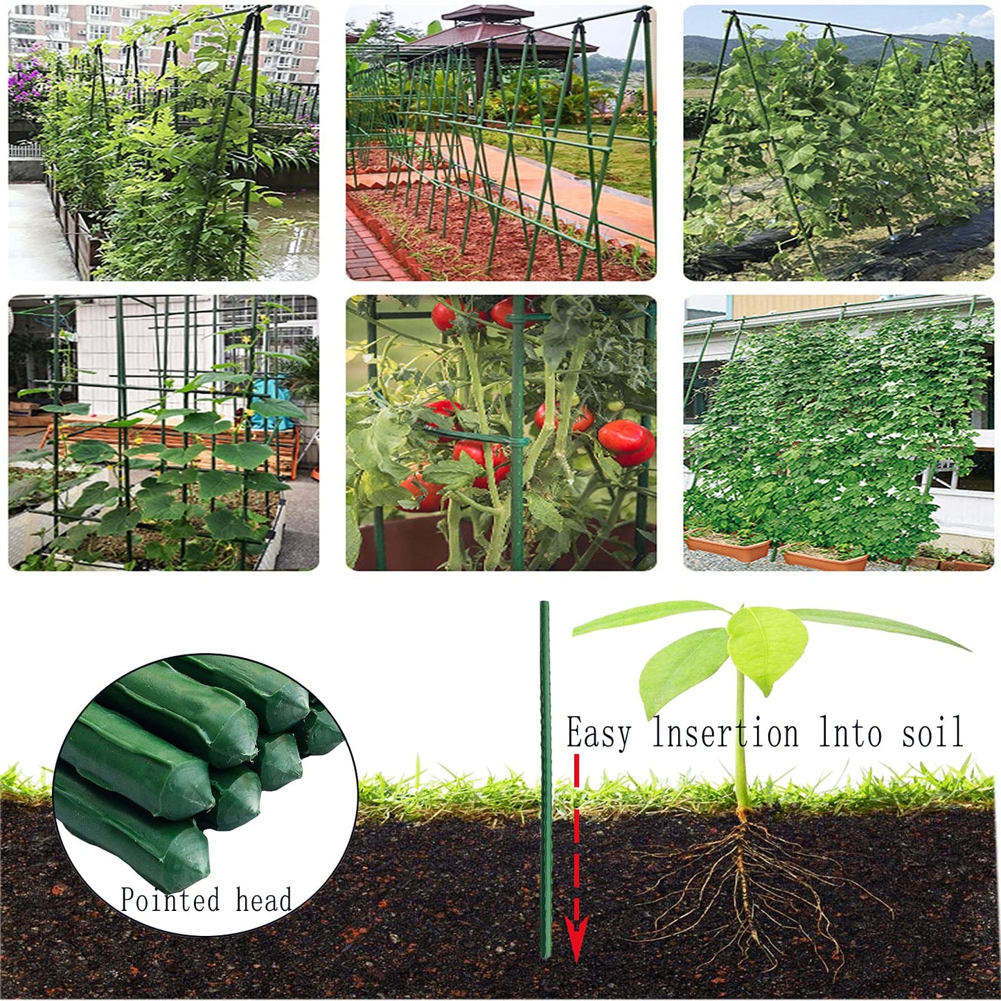 Arlai 45cm/1.48 Ft Garden Stakes, Plastic Coated Steel Plant Stakes Sturdy Tomato Stakes, Pack of 25