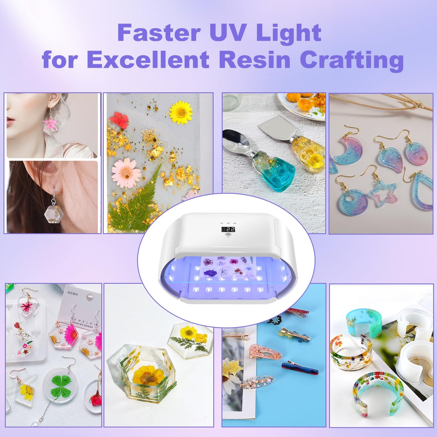 ENERFUN UV Light for Resin - Fast Curing UV Resin Light with Adjustable Time Setting Large Size 48W Two-Sided Portable Foldable UV Lamp with Silicone Mold Gloves