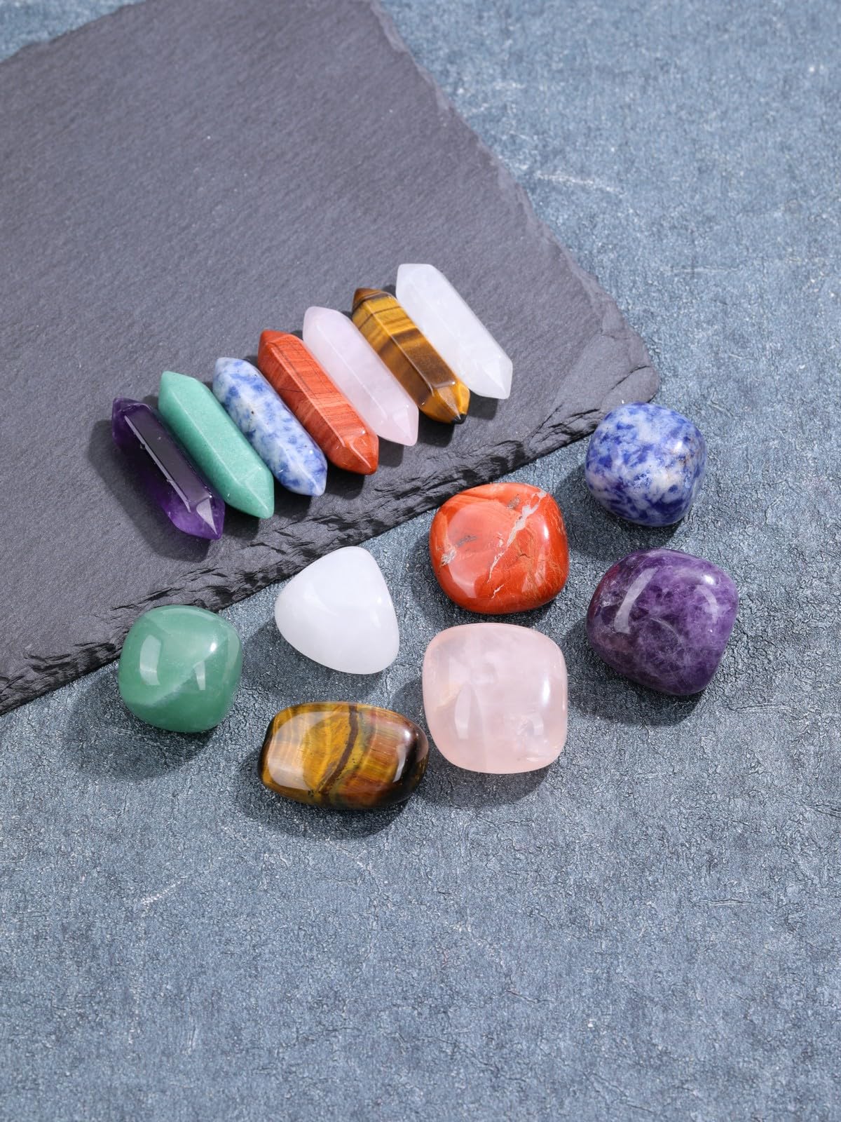 MANIFO Healing Crystals Stones Set in Box, Double Pointed Crystal Wand with 7 Chakra Tumble Stone for Chakra Meditation Christmas Gifts