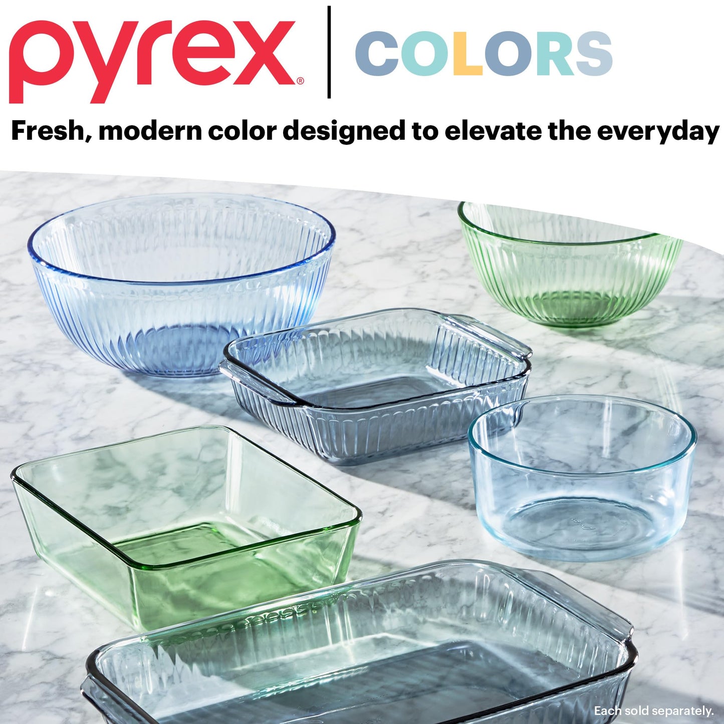 Pyrex Colors Tinted 3-PC, Unlidded Small/Medium/Large Glass Mixing Bowls, Nesting Space Saving Set of Bowls For Prepping and Baking, 1.3QT, 2.3QT & 4.5QT
