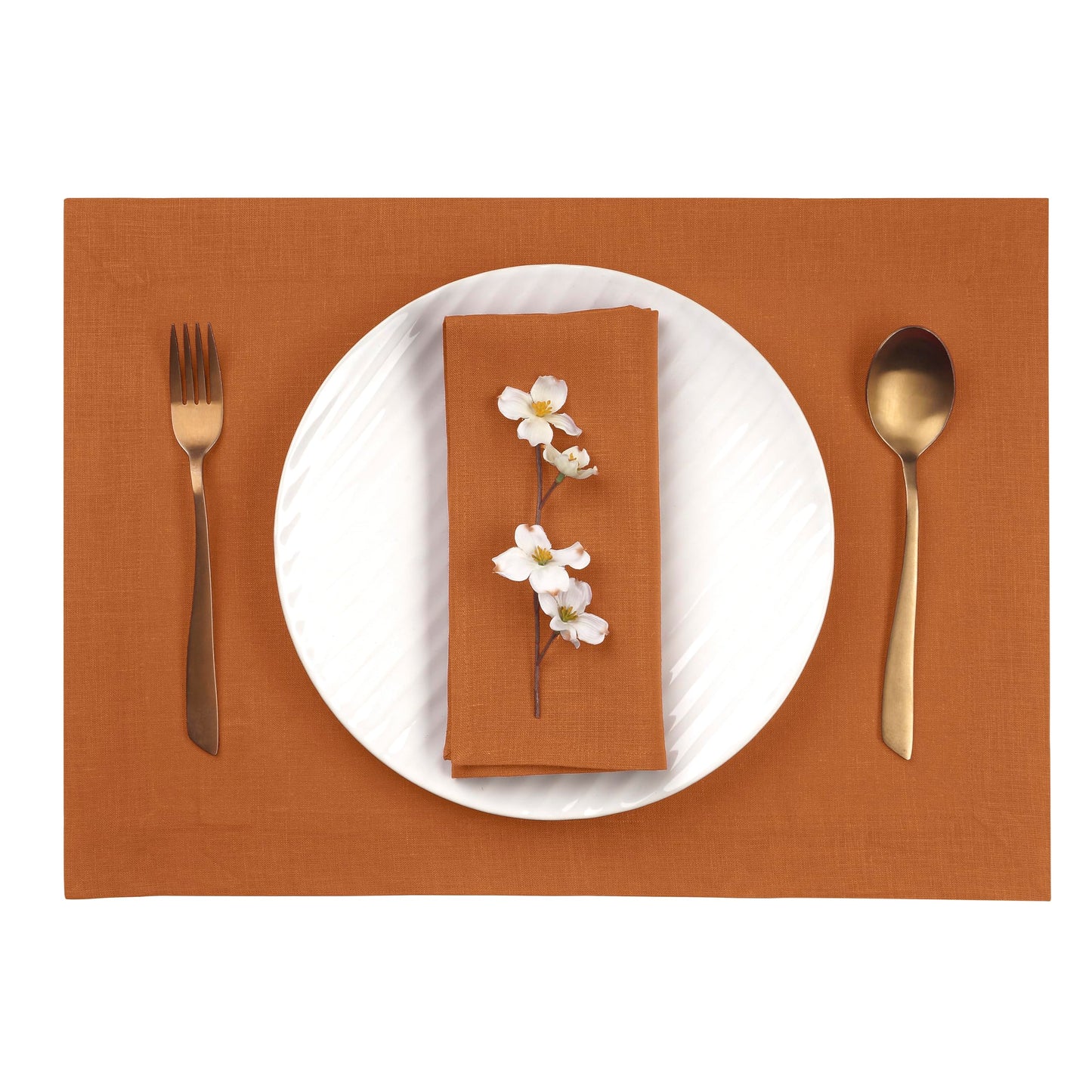 D'Moksha Homes Linen Rust Placemats Set of 4-100% Pure Linen Placemats 14 x 19 Inch for Spring - Handcrafted and Machine Washable