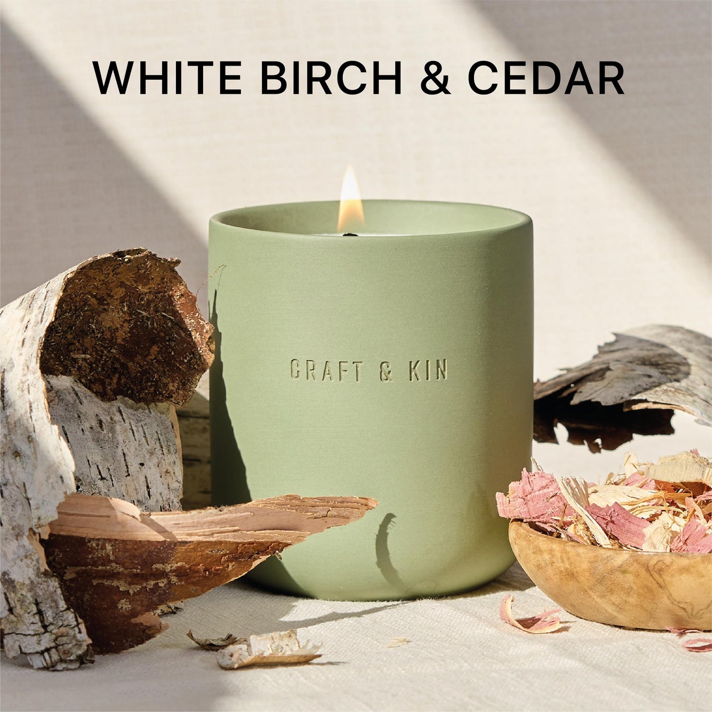 Craft & Kin Scented Candles - White Birch & Cedar | 10oz Soy Blend with Cotton Wick | Long-Lasting Holiday Candles, 40-Hour Burn | Ceramic Jar, Perfect & Winter Home Scent