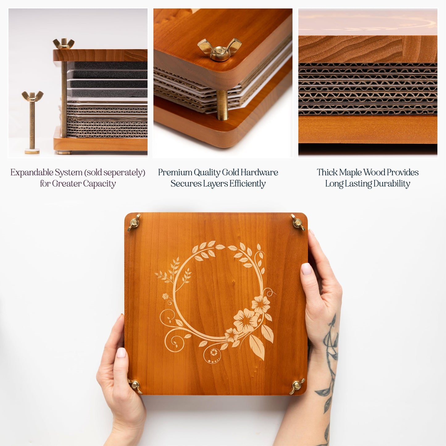 Havenstock Premium Extra Large Wooden Flower Press for Adults - Solid Maple Wood Flower Pressing Kit for Adults with Storage System - Plant Preservation Kit - 10 Layers - DIY Arts and Craft Kit