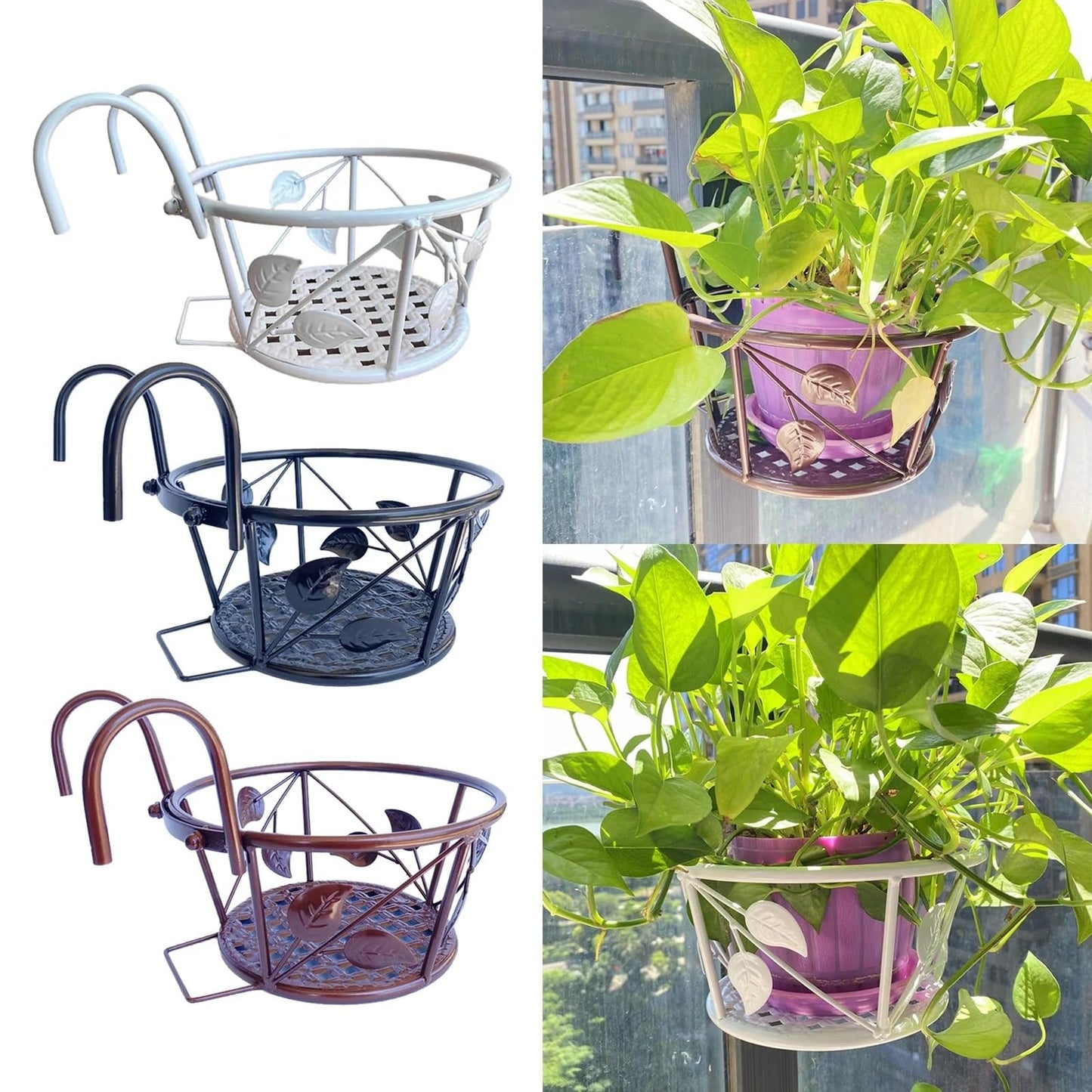 TEOYETTSF Flowerpot Stand for Home Garden Decoration Balcony Railing Hanging Basket Stand Flowerpot