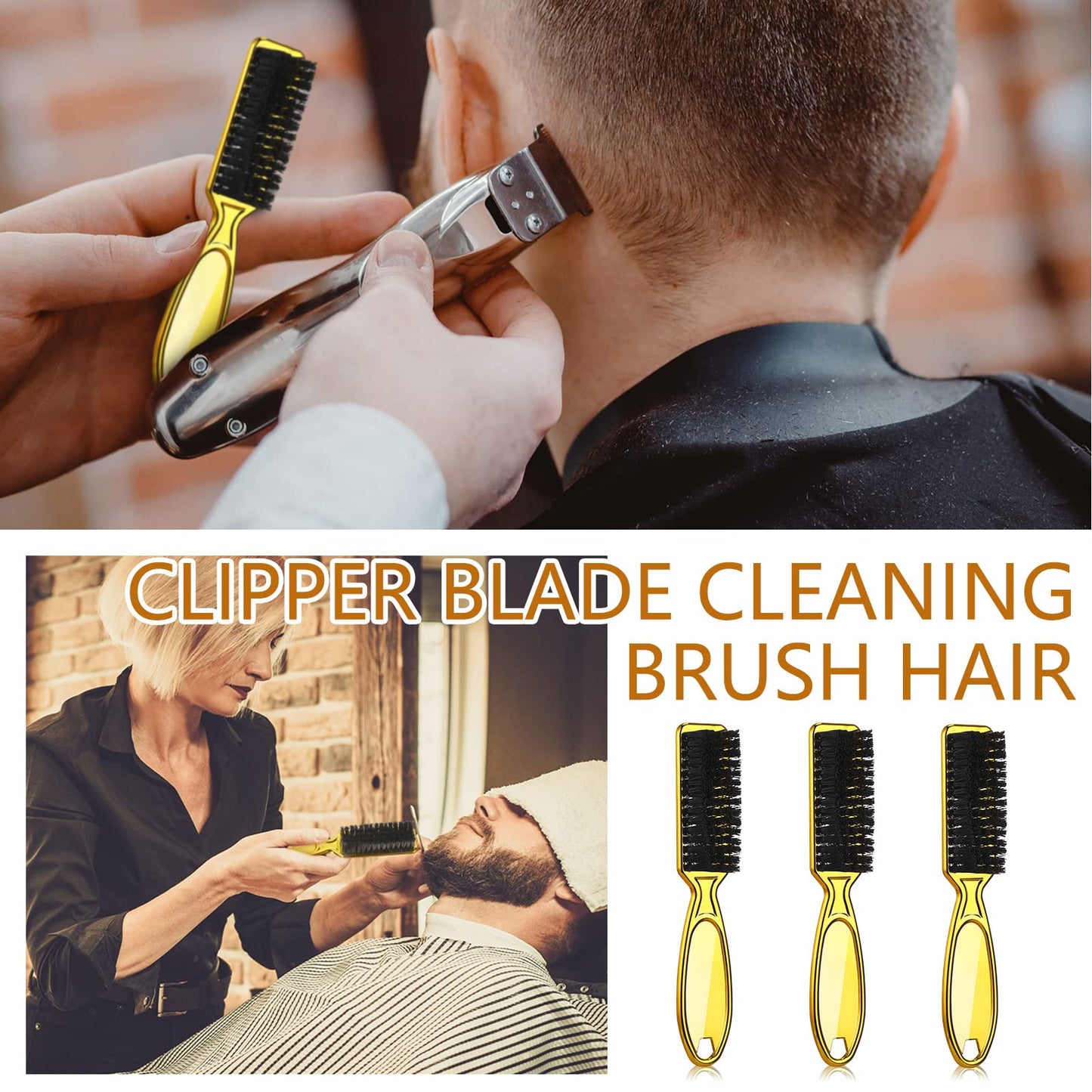 Patelai 12 Pcs Barber Clipper Brush Blade Trimmer Cleaning Brush for Fades Nail Neck Duster Manicure Salon(12,Gold)