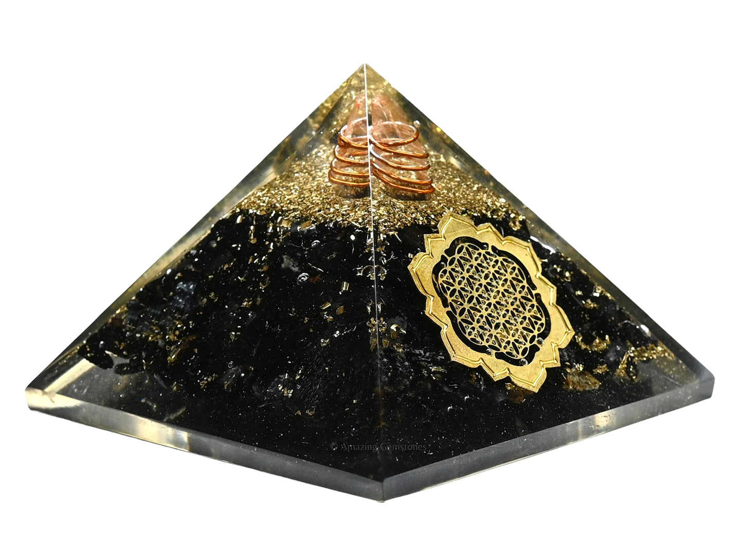 Large Orgone Pyramid | Black Tourmaline Pyramid Crystal | Lotus Flower of Life Orgonite Pyramid | Organ Pyramids Positive Energy Healing
