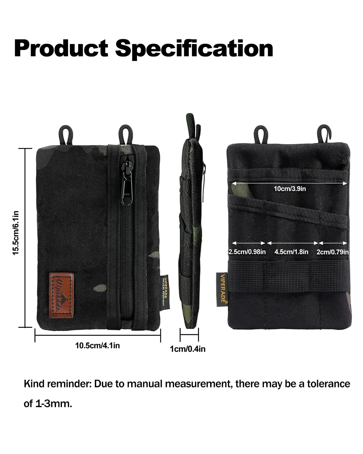 VIPERADE VE1 EDC Tool Pocket Organizer, Small EDC Pouch with 5 Pockets, Small Multitool Organizer Pouch Nylon Tool Sheath for Flashlight Multitools Pen Notebook