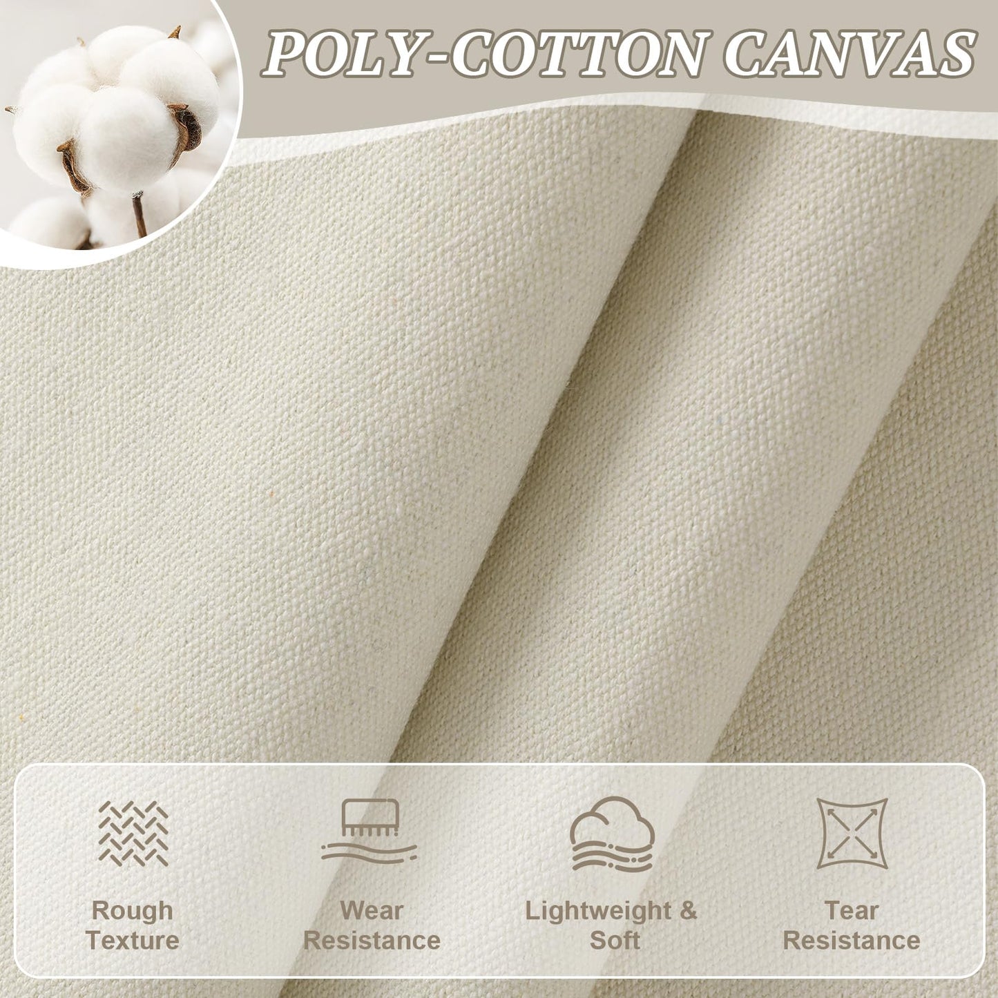 Soft Cotton Canvas Fabric, 10oz 59" Wide Thick Duck Canvas Drop Cloth Panels for Painting, Embroidery, Sewing, Arts & Crafts, 1 Yard Natural