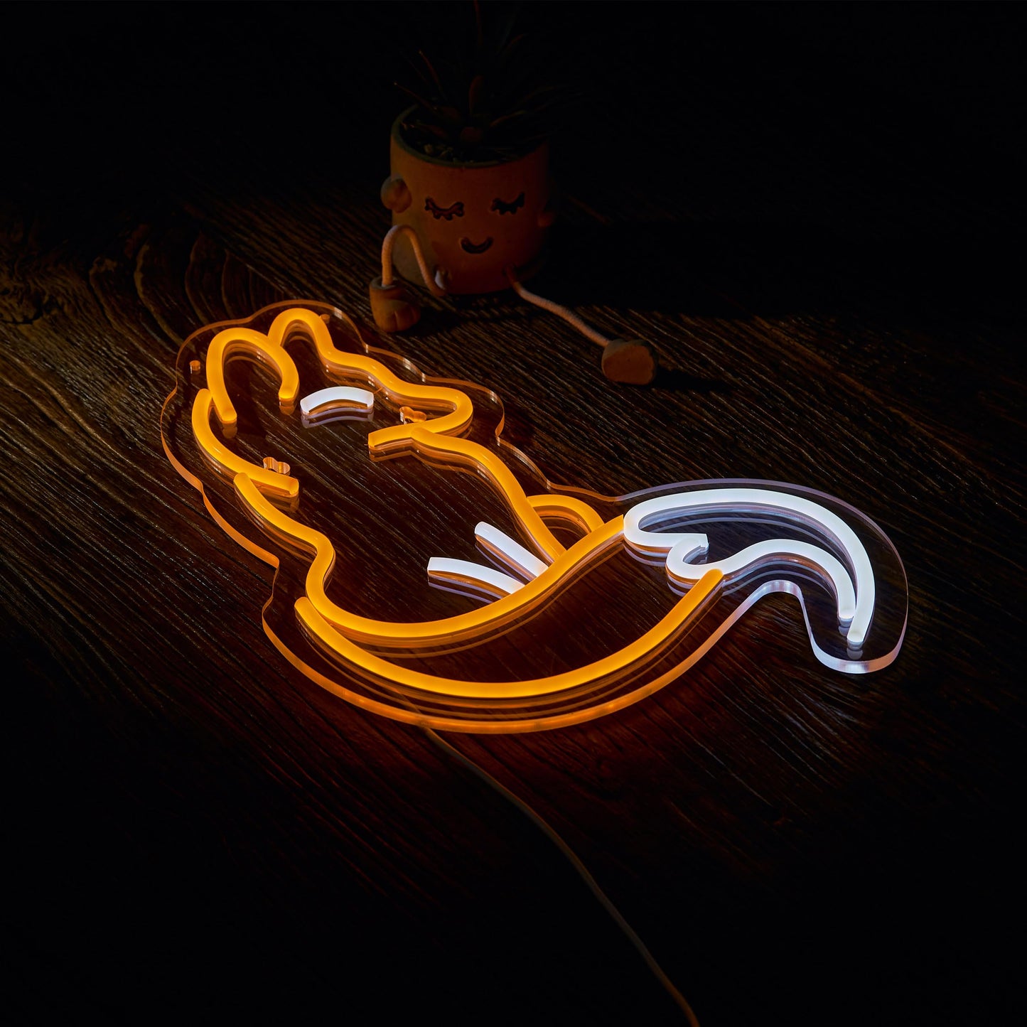 Roouneon Fox Neon Sign for Wall Décor Fox Sign Dimmable LED Light Decor(Brown+White)