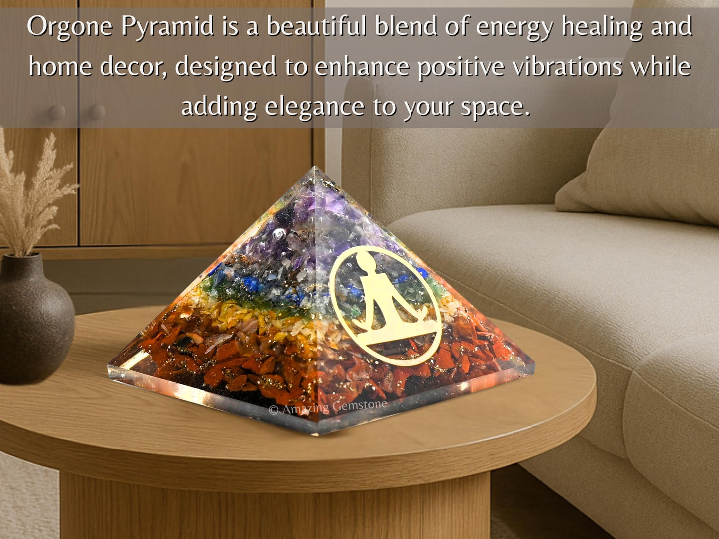 Amazing Gemstone Large Orgone Pyramid | Natural Chakra Pyramid Crystal | Buddha Orgonite Pyramid | Organ Pyramids Positive Energy Healing