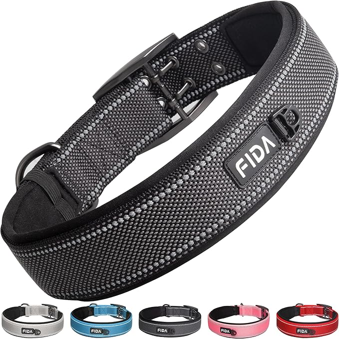 Fida Padded Dog Collar for Small Dogs with Metal Belt Buckle, Black