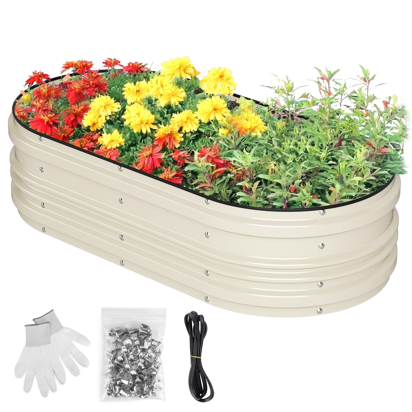 WORKPRO 4x2x1ft Galvanized Raised Garden Bed Set, Rust & Corrosion Protection, Easy Assembly, Safe Edge, Ideal for Vegetables & Flowers, White