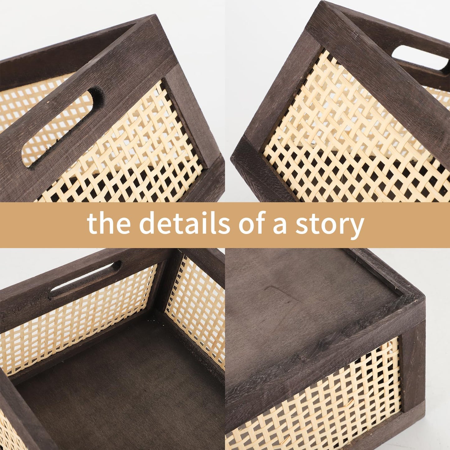 HODAKJUE Desktop Storage Basket, Sundry Office Drawer Storage Box, Wood Frame Storage Basket. (Brown-Large)