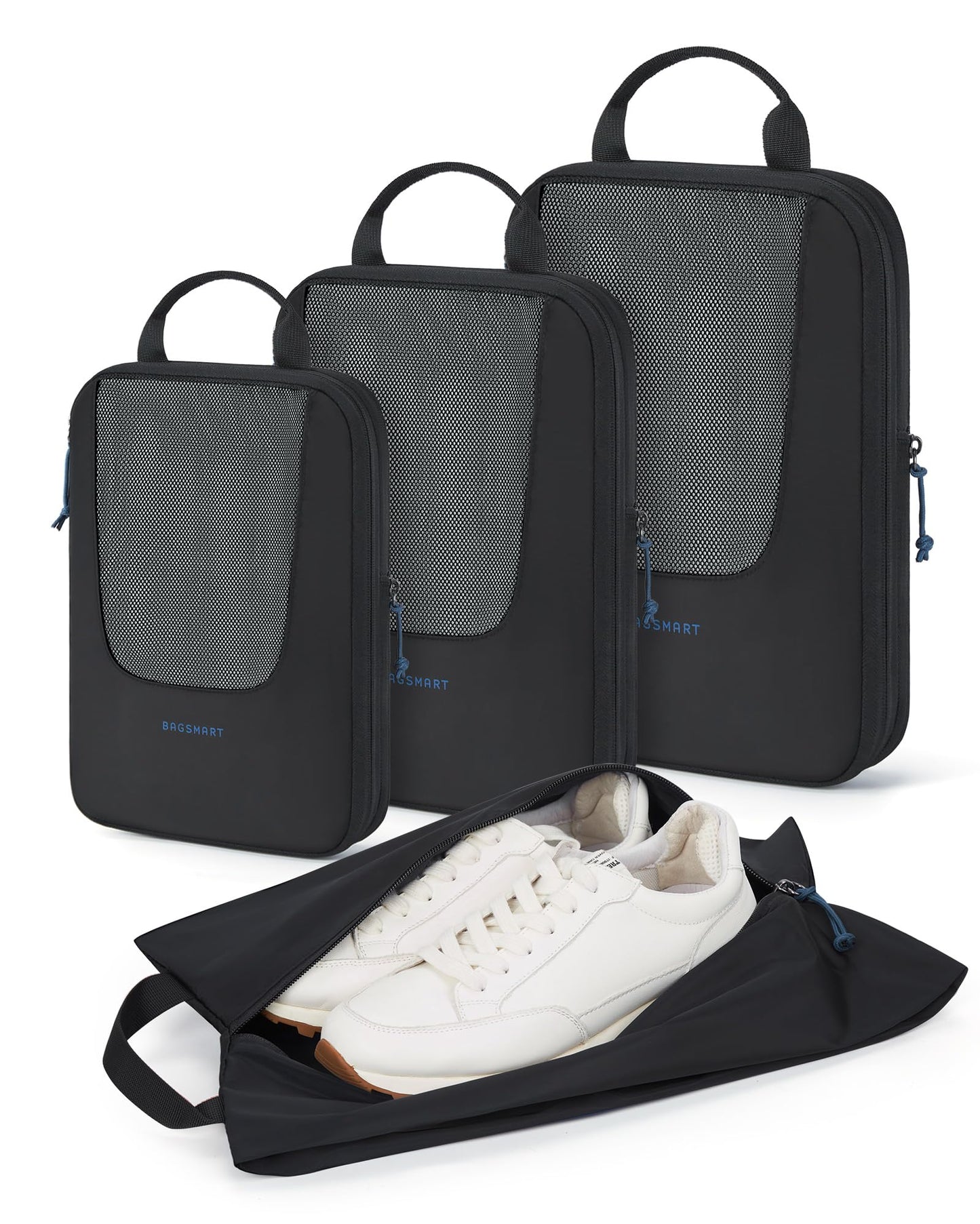 BAGSMART Compression Packing Cubes for Travel, 6/5/4set Lightweight Packing Organizers, Summer Travel Essentials Suitcase Organizer Bags Set, Compressible 4 Set/Black